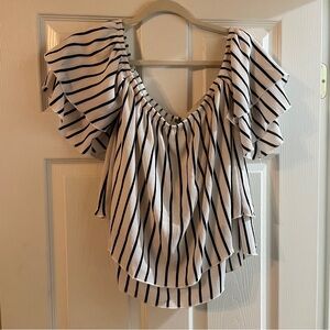 Black and White Stripe Off the Shoulder Top